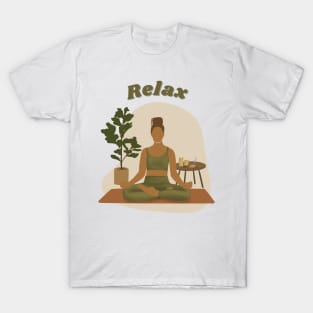 Finding Inner Peace: An Illustration of a Woman Practicing Relaxation Yoga T-Shirt